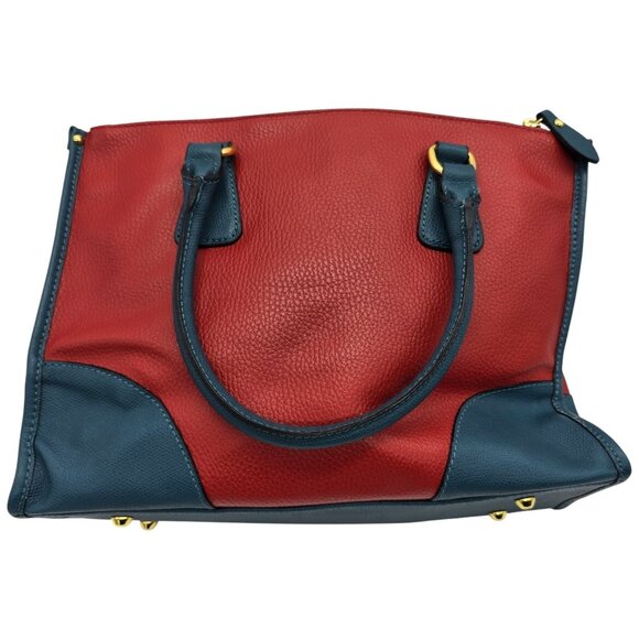 Borse in Pelle Made in Italy Red Blue Leather Satchel Handbag Gold Hardware Tote - Picture 2 of 16